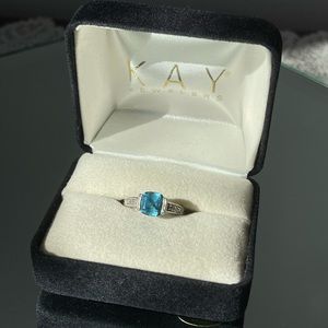 10k White Gold, Topaz Jewel, 1/10 carat diamond, ring
